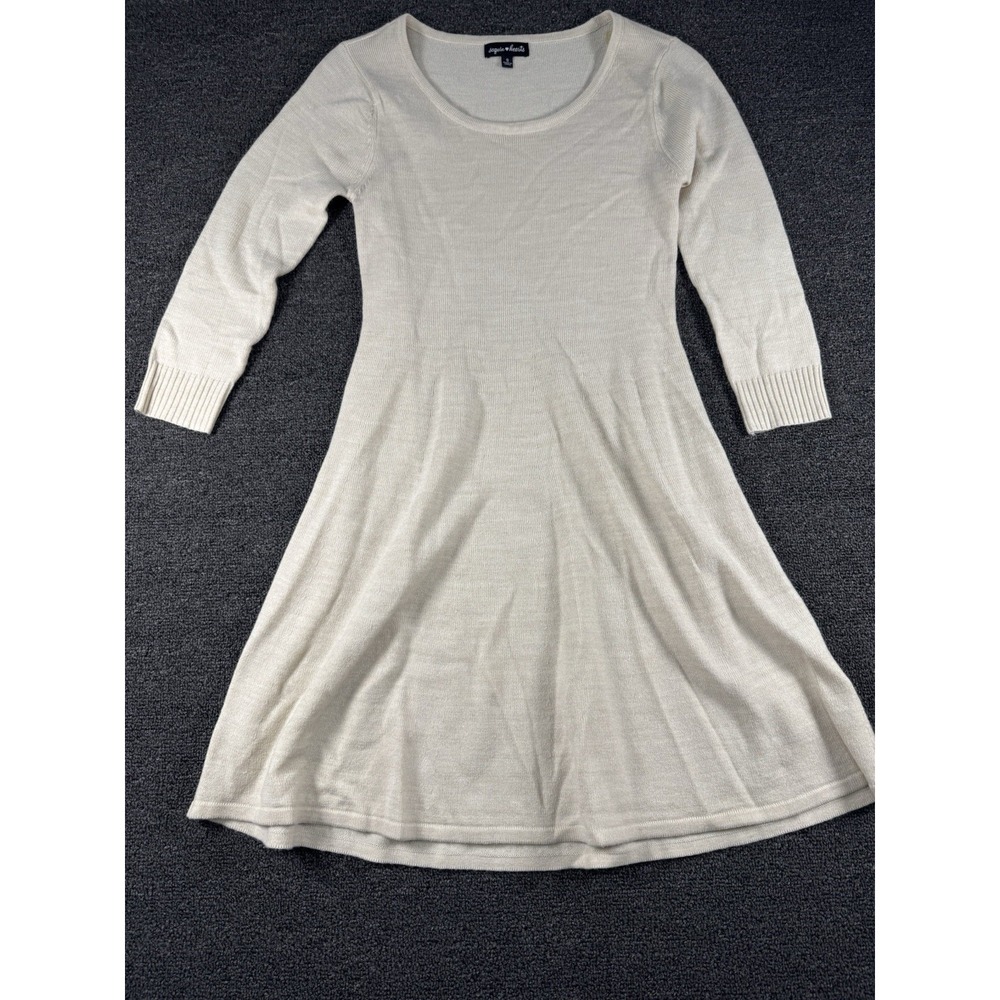 SMALL SEQUIN HEARTS BEIGE SWEATER LONG SLEEVE KNIT DRESS ‎ NEUTRAL JUNIORS